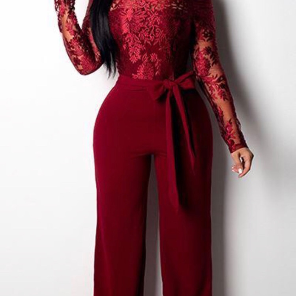 Lace Jumpsuit Wine Color